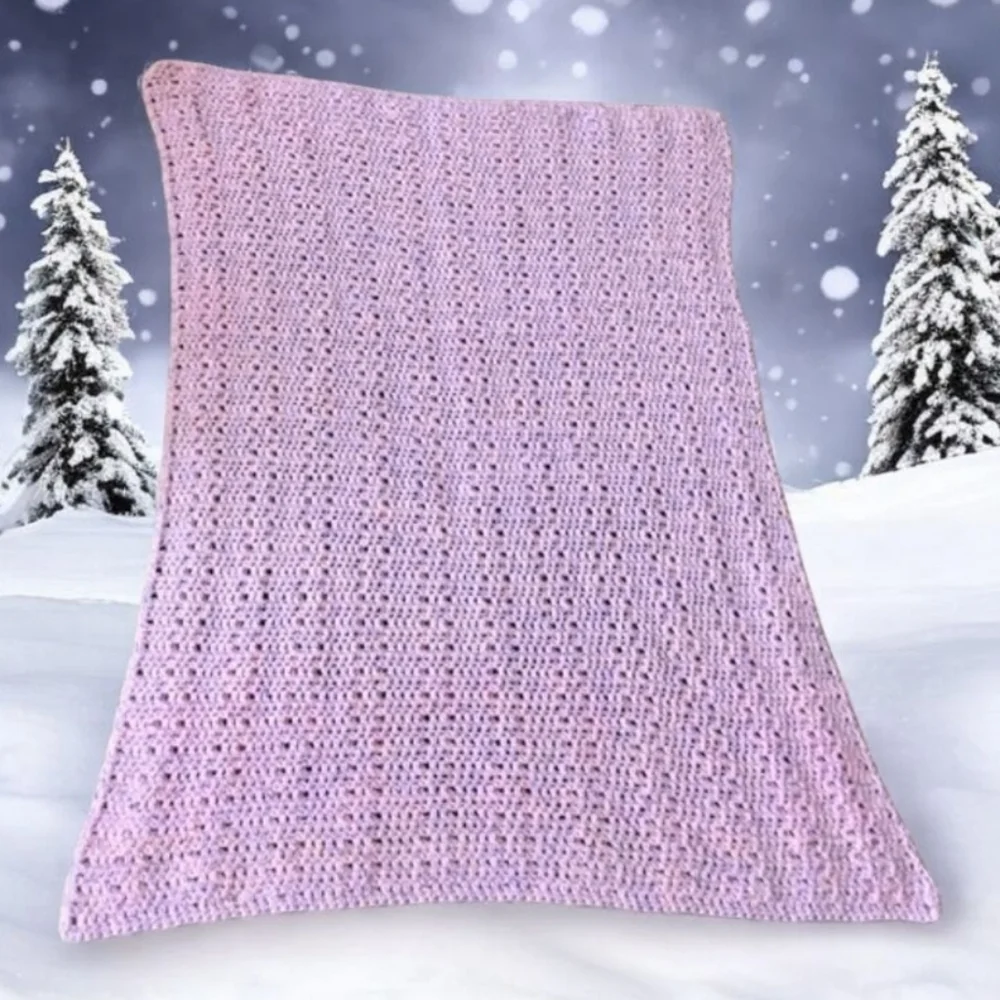 Lap Blanket pink purple 44” x 29” hand crocheted purple nice & warm cozy